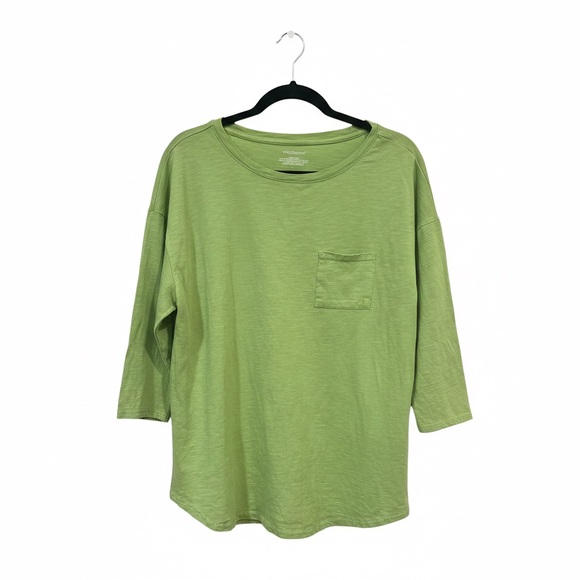 Westbound Tops - Westbound $38 Lime Green Slub 100% Cotton Pocket Tee 3/4 Sleeve Large P2P 21-22”